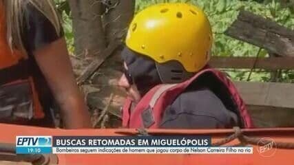 Suspeito de assassinato participa de buscas pelo corpo de Nelson Carreira no Rio Grande. Reprodução: Globo