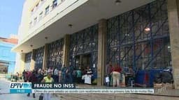 Filas e falta de senhas marcam o último dia para reembolso de descontos do INSS em Campinas.; Reprodução: Globo