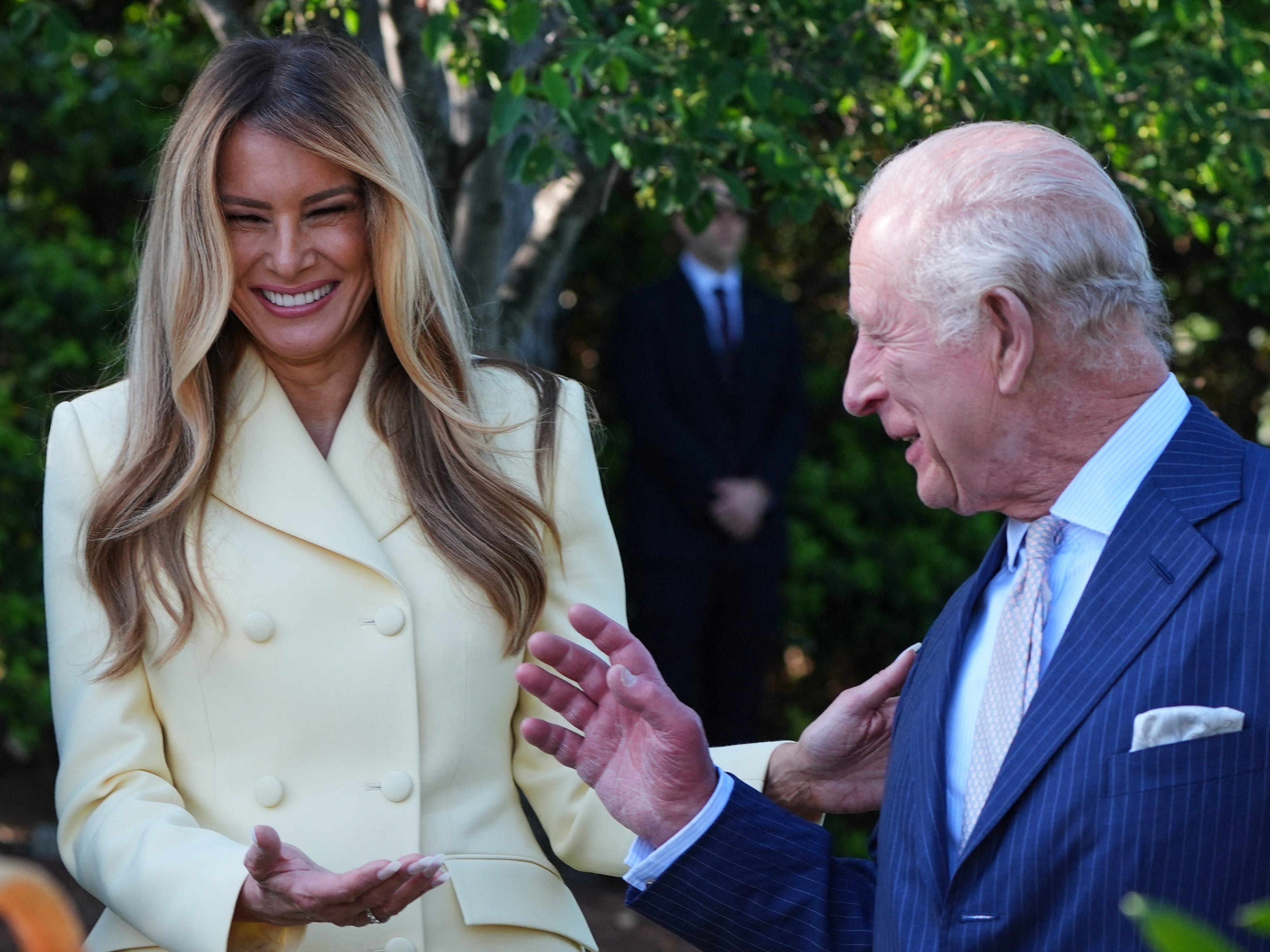 Melania Trump ditched her neutral wardrobe and embraced one of spring's biggest trends to greet King Charles and Queen Camilla