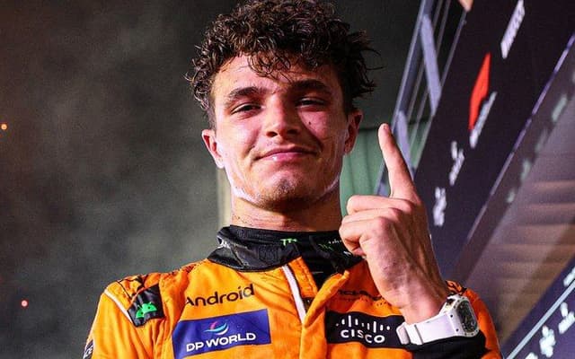 Lando Norris aparece na pista, candidato ao título da F1 no Catar.. Reprodução: IG Esportes