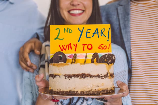 Funcionária celebra 2 anos na empresa com bolo e mensagem de incentivo. Reprodução: Business Insider