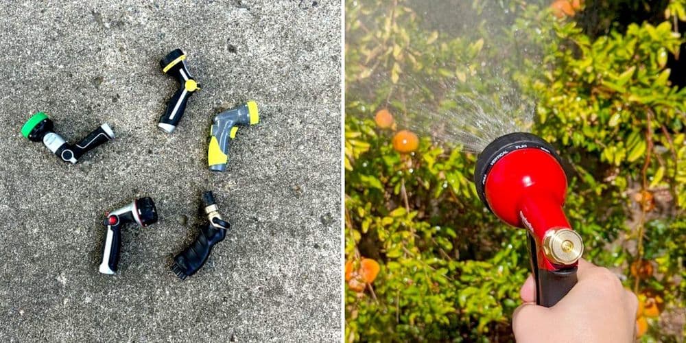 Diferentes tipos de bicos de mangueira disponíveis para jardinagem e limpeza. Reprodução: Business Insider