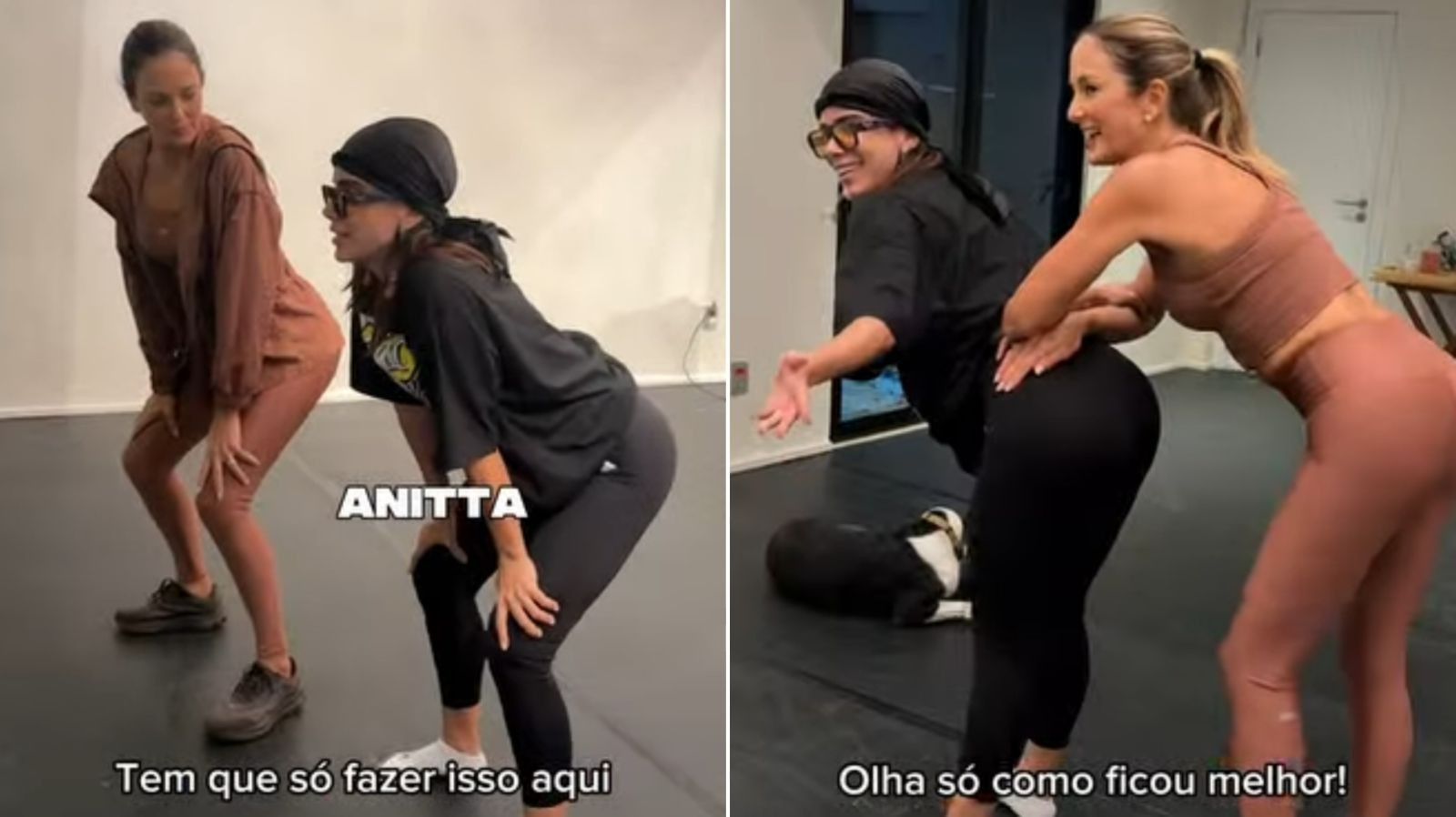 Ticiane Pinheiro recebe ajuda de Anitta para dublar na Batalha do Lip Sync. Reprodução: Gshow
