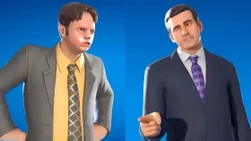 Michael Scott e Dwight Schrute aparecem em Fortnite x The Office. Reprodução: Gosugamers