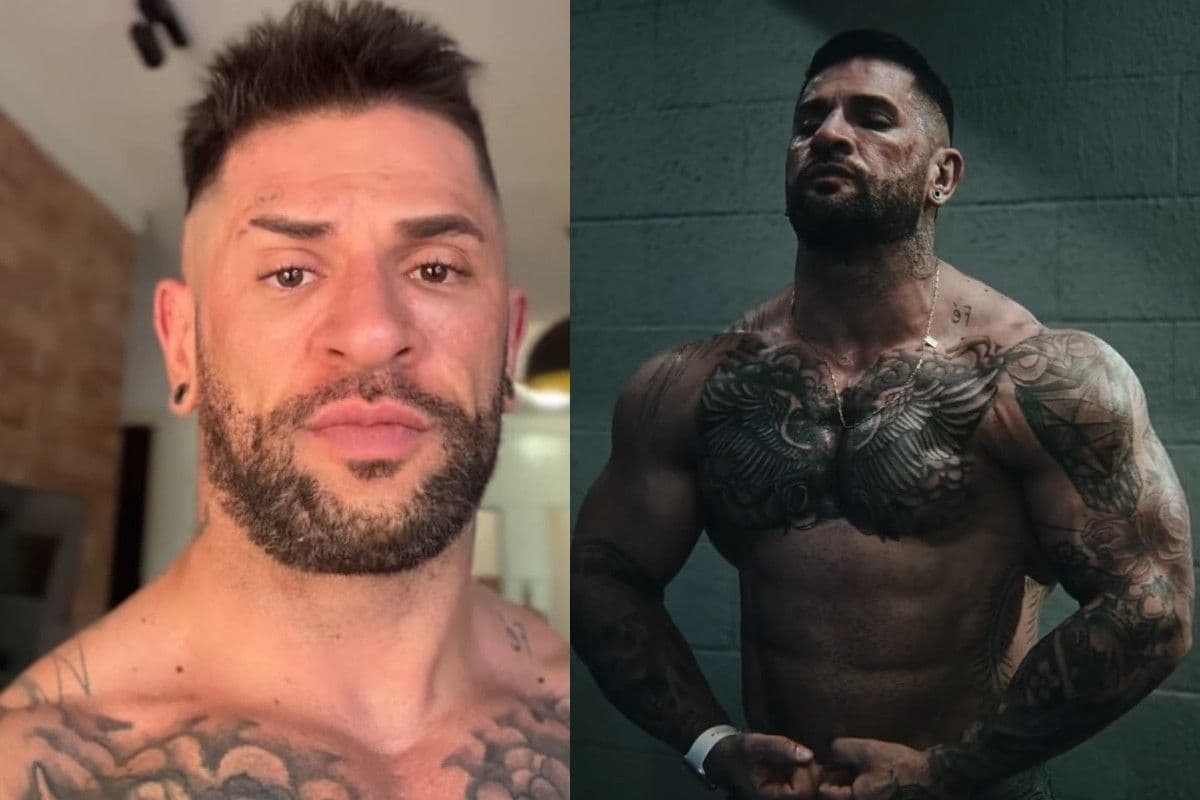 Influencer Pobre Loco é abordado por policiais em operação contra venda ilegal de anabolizantes.; Legenda da imagem. Reprodução: Globo