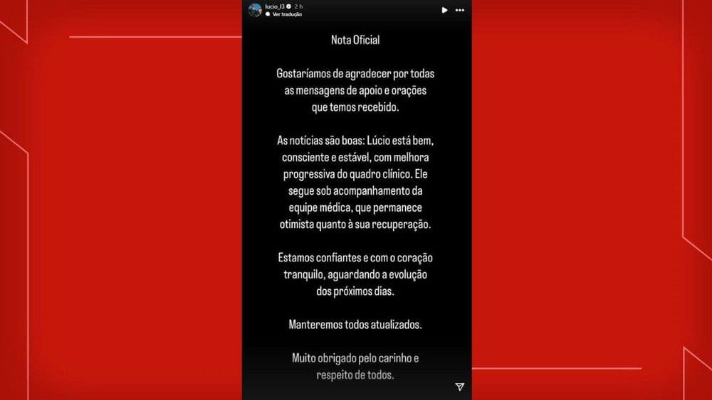 Ex-jogador Lúcio permanece internado após acidente com lareira ecológica. Legenda da imagem. Reprodução: Globo