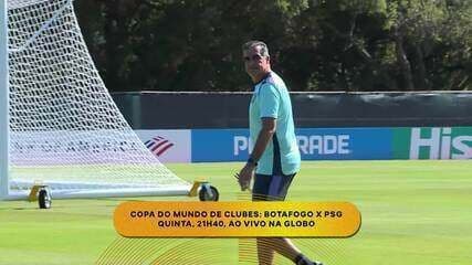 Renato Paiva se prepara para mudanças no Botafogo antes do jogo contra o PSG. Reprodução: Globo