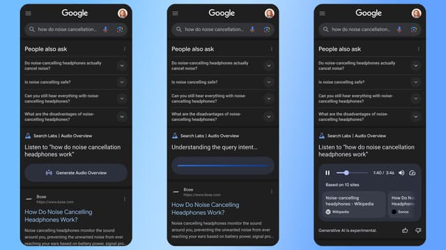 Google testa novos recursos de áudio nas pesquisas, com resumos gerados por IA. Reprodução: Ars Technica