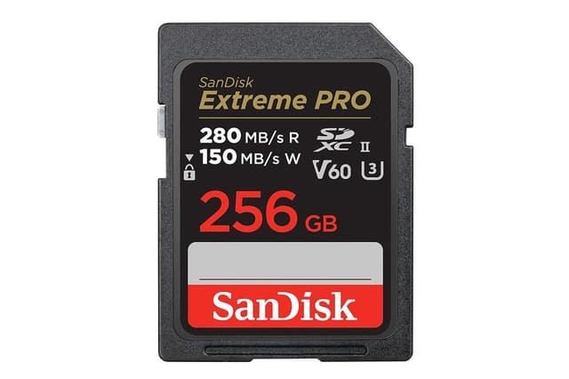 Cartão de memória SanDisk 256GB Extreme PRO permite gravação em 6K e transferências rápidas. Reprodução: Gizmodo