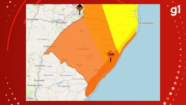 Frente fria provoca instabilidade e ventos fortes no Rio Grande do Sul nesta quarta-feira. Reprodução: Globo