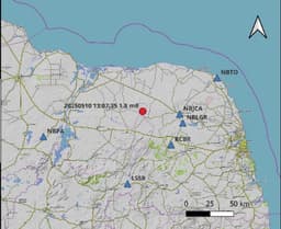 Tremor de 1.8 de magnitude registrado em Lajes, mas sem relatos de moradores sentindo a atividade. Reprodução: Globo