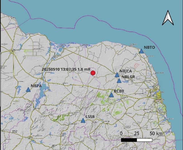 Tremor de 1.8 de magnitude registrado em Lajes, mas sem relatos de moradores sentindo a atividade. Reprodução: Globo