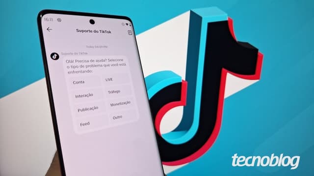 Celular exibindo a tela do suporte do TikTok para relato de problemas. Reprodução: Lupa Charleaux/Tecnoblog
