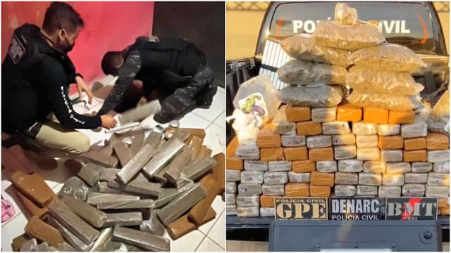 Apreensão de mais de 70 kg de drogas durante operação da Polícia Civil em Imperatriz. Reprodução: Globo