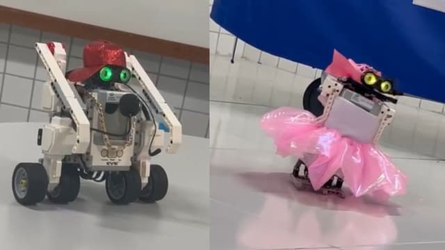 Alunos da rede pública do ES criam robô bailarina e rapper para a Olimpíada Brasileira de Robótica. Legenda da imagem. Reprodução: Globo