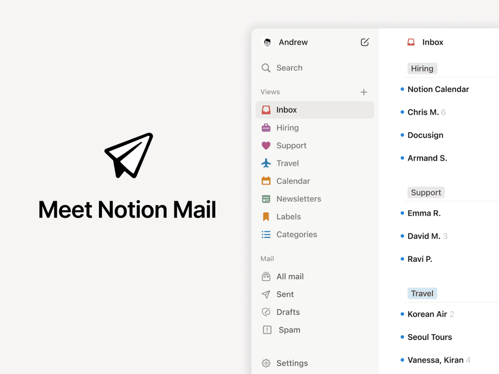 Notion Mail traz inteligência artificial para otimizar a gestão de e-mails no Gmail.; Reprodução: TechCrunch