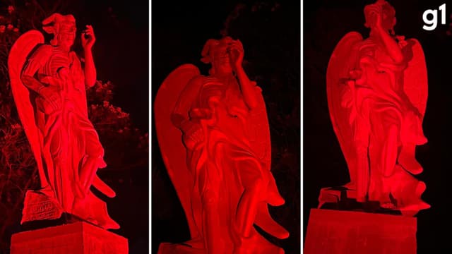 Estátua de Lúcifer é inaugurada em Gravataí, mas templo permanece interditado. Reprodução: Globo