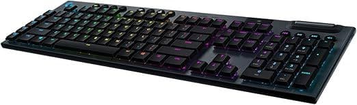 Teclado Mecânico Gamer Sem Fio Logitech G915 LIGHTSPEED com RGB LIGHTSYNC, USBou Bluetooth, Controles de Mídia, Design Ultrafino, Exclusivo Switch de PerfilBaixo GL Tactile e Bateria Recarregável