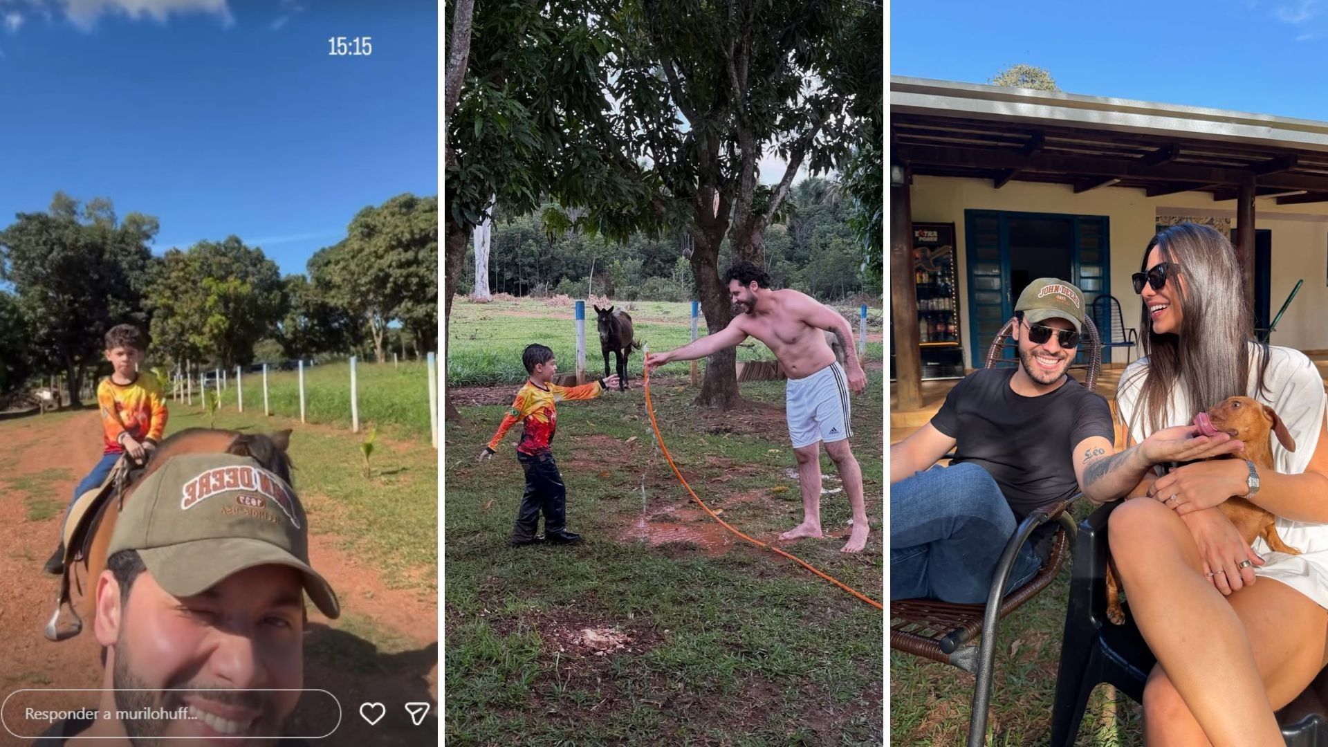 Murilo Huff curte Páscoa com o filho Léo durante passeio a cavalo.. Reprodução: Gshow