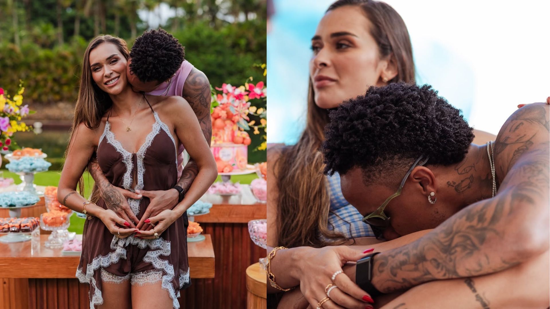 Tainá Militão grávida posa com Eder Militão em festa de aniversário. Reprodução: Gshow