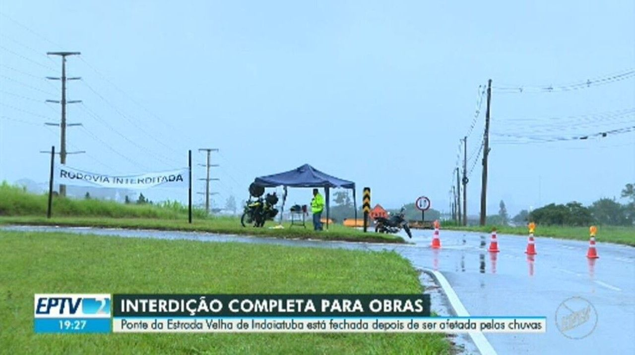 Ponte em Campinas interditada após danos causados pelas chuvas. Reprodução: G1