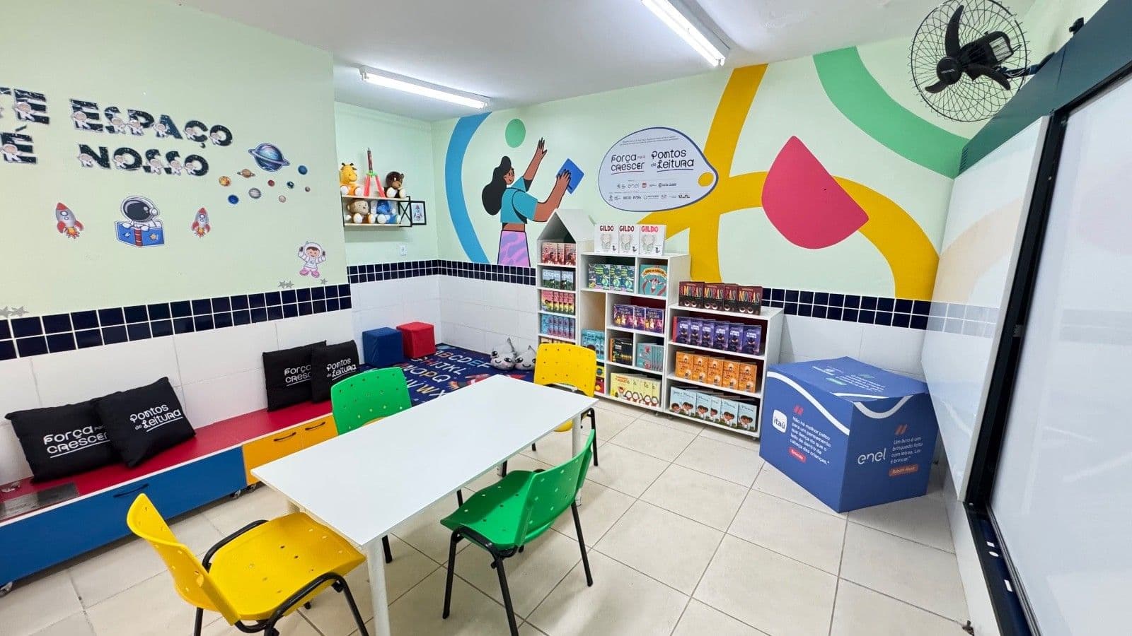 Biblioteca infantil do programa Força para Crescer é inaugurada em escola de São Paulo. Reprodução: Globo