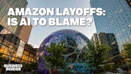 Amazon Layoffs: Is AI to Blame em frente à sede da Amazon. Reprodução: Retorno do item 11