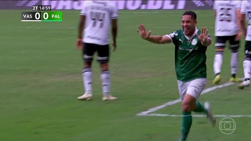 Palmeiras vence o Vasco por 1 a 0, apesar de ter apenas duas finalizações no alvo. Reprodução: Globo