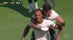João Pedro celebra o segundo gol do Chelsea na semifinal da Copa do Mundo de Clubes 2025. Reprodução: Globo