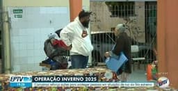 Pessoa em situação de rua durante o inverno em Campinas, com temperaturas registrando mínimas de 10°C. Reprodução: Globo