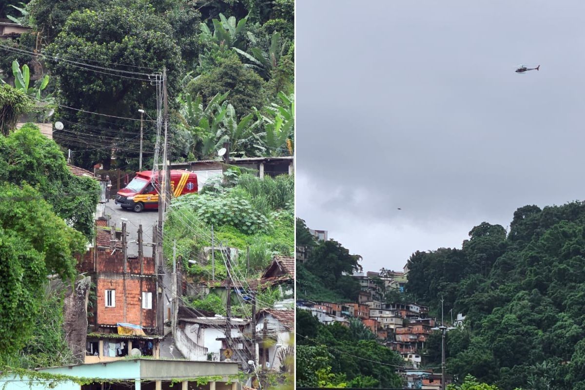 Suspeito é baleado durante confronto com a PM no Morro de Santos. Reprodução: G1