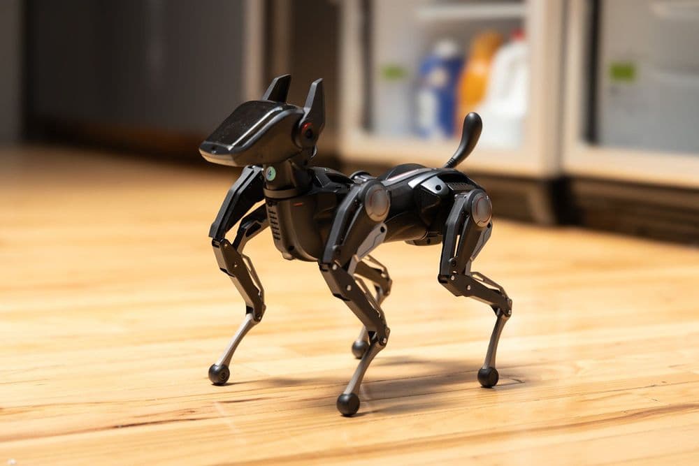 O robô cachorro Hengbot Sirius apresenta suas funcionalidades em exposição. Reprodução: Gizmodo