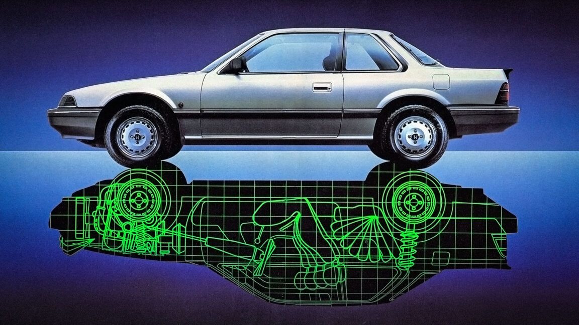 Honda Prelude em anúncio, traça a história do coupe como tese de engenharia. Reprodução: Arstechnica